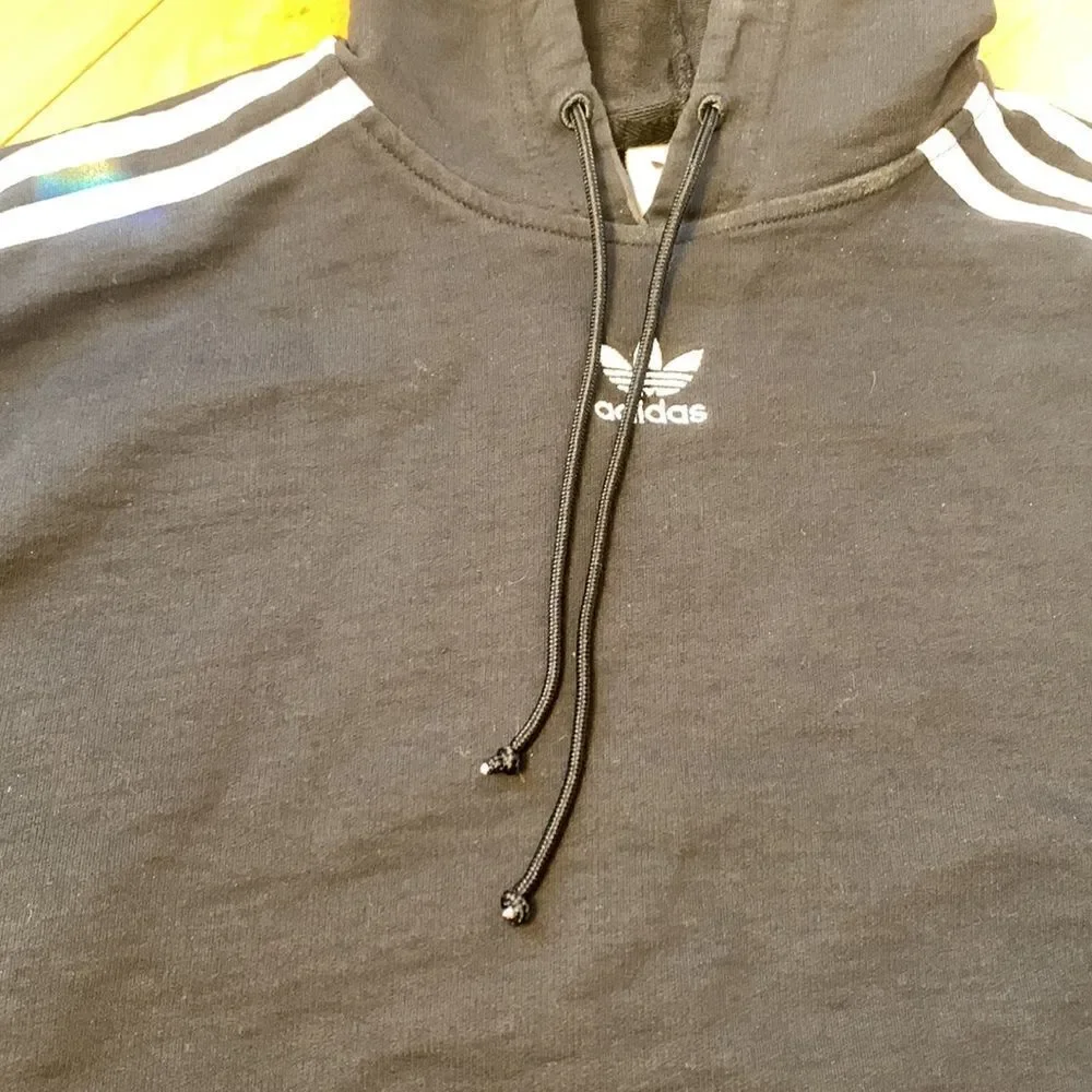 Adidas Crop Hooded Sweatshirt black with 3 stripes size small